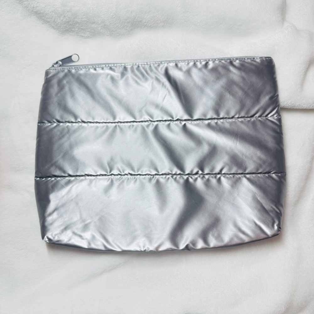 Silver Quilted Makeup Bag - New
